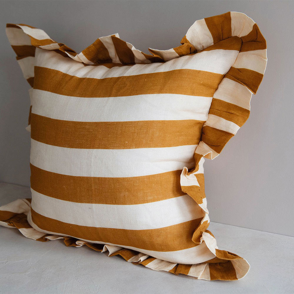 Premium Linen Pillow Cover - Soft & Breathable Ochre Stripe Design - Perfect for Bedroom, Living Room & Home Decor