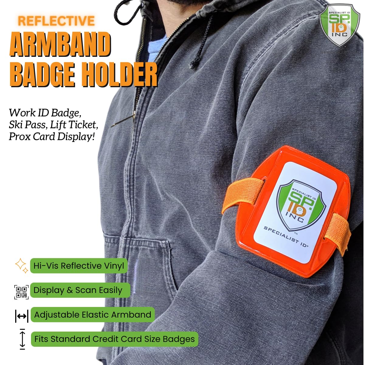 25 Pack Heavy Duty Reflective ID Badge Holders - Adjustable Elastic Armband with Hook & Loop Strap - High Visibility Safety Accessories for Construction, Warehouse, School & Event Staff
