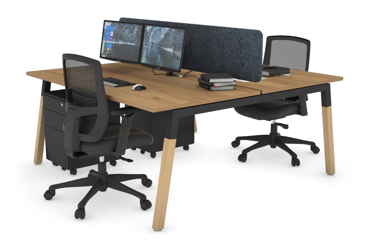 Quadro A Legs 2-Person Office Workstation with Wood Legs & Cross Beam - 1600L x 800W Dimensions, Cable Management Scallop | Perfect for Shared Workspaces & Collaborative Office Environments