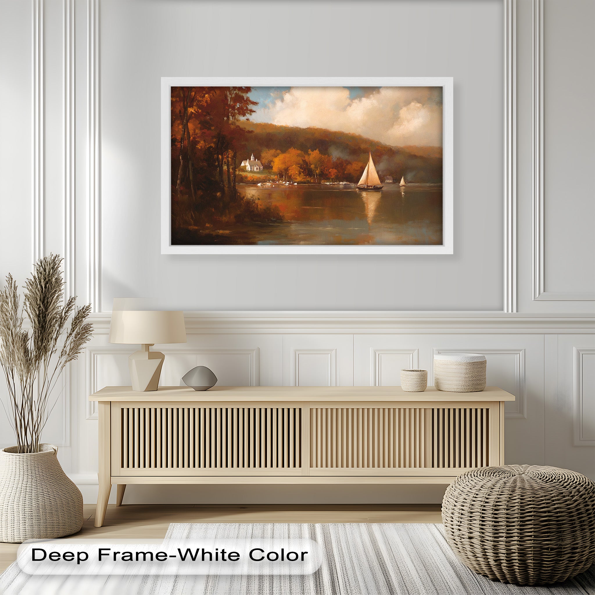 Autumn Sail Reflections - Classic Hudson River Oil Painting for Home Decor | Handmade Landscape Artwork for Living Room, Bedroom & Office