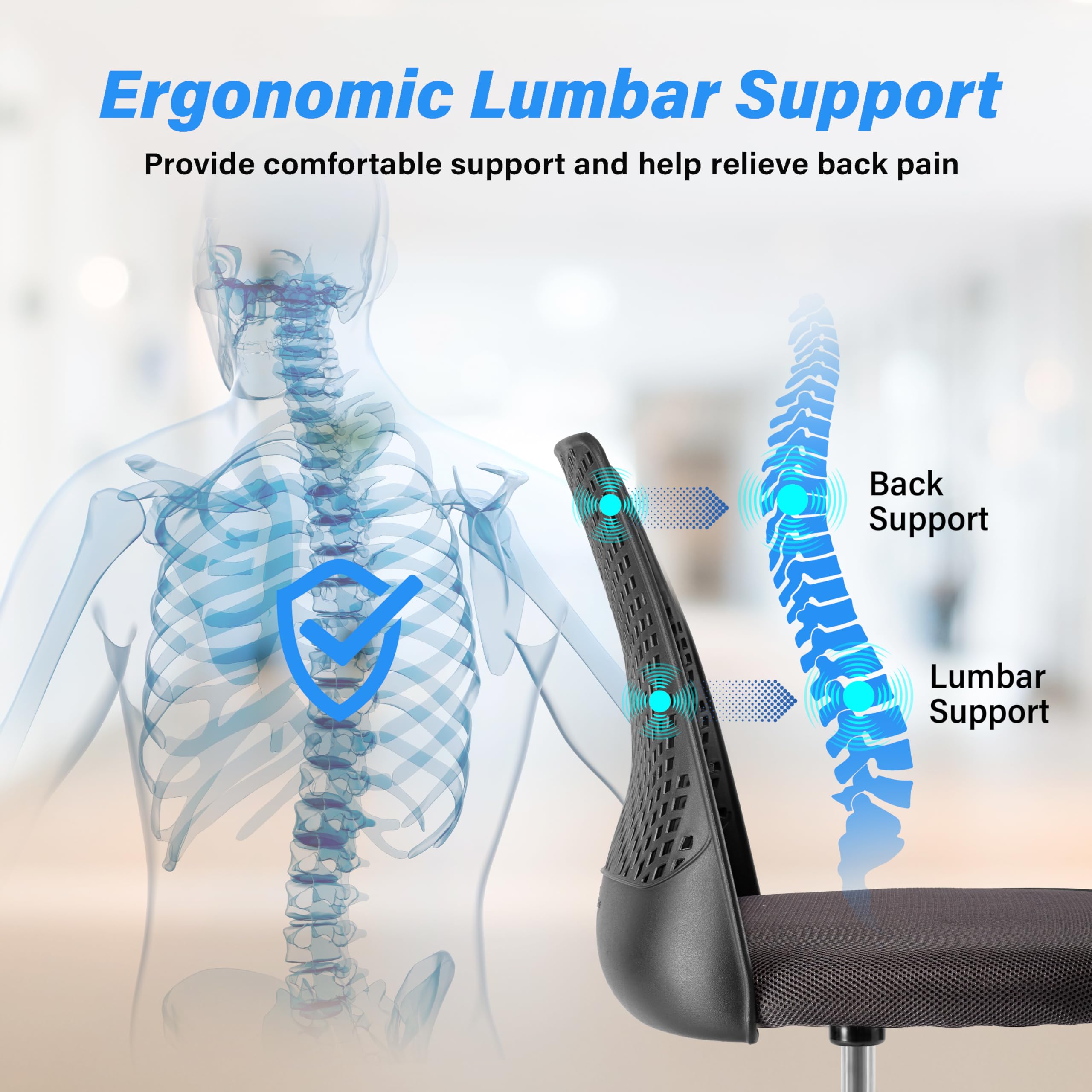 YSSOA Ergonomic Office & Gaming Chair with Lumbar Support, 360° Swivel, Adjustable Height & Heavy-Duty Metal Base - Black & Gray - Perfect for Home Office, PC Gaming & Workstation Setup