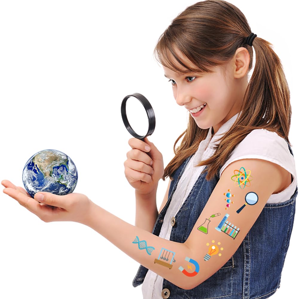370 Science-Themed Temporary Tattoos - Mad Scientist Stickers for Kids Birthday Party, Science Fair & STEM Classroom Decor - Non-Toxic Body Art for Science Lovers