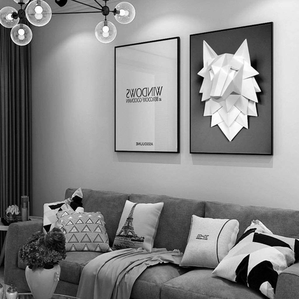 Wolf Head Wall Decor - Geometric Animal Sculpture for Bar & Home - Black Metal Wolf Head Wall Hanging (24x20x35cm) - Unique Wall Art for Man Cave, Living Room & Office Decor