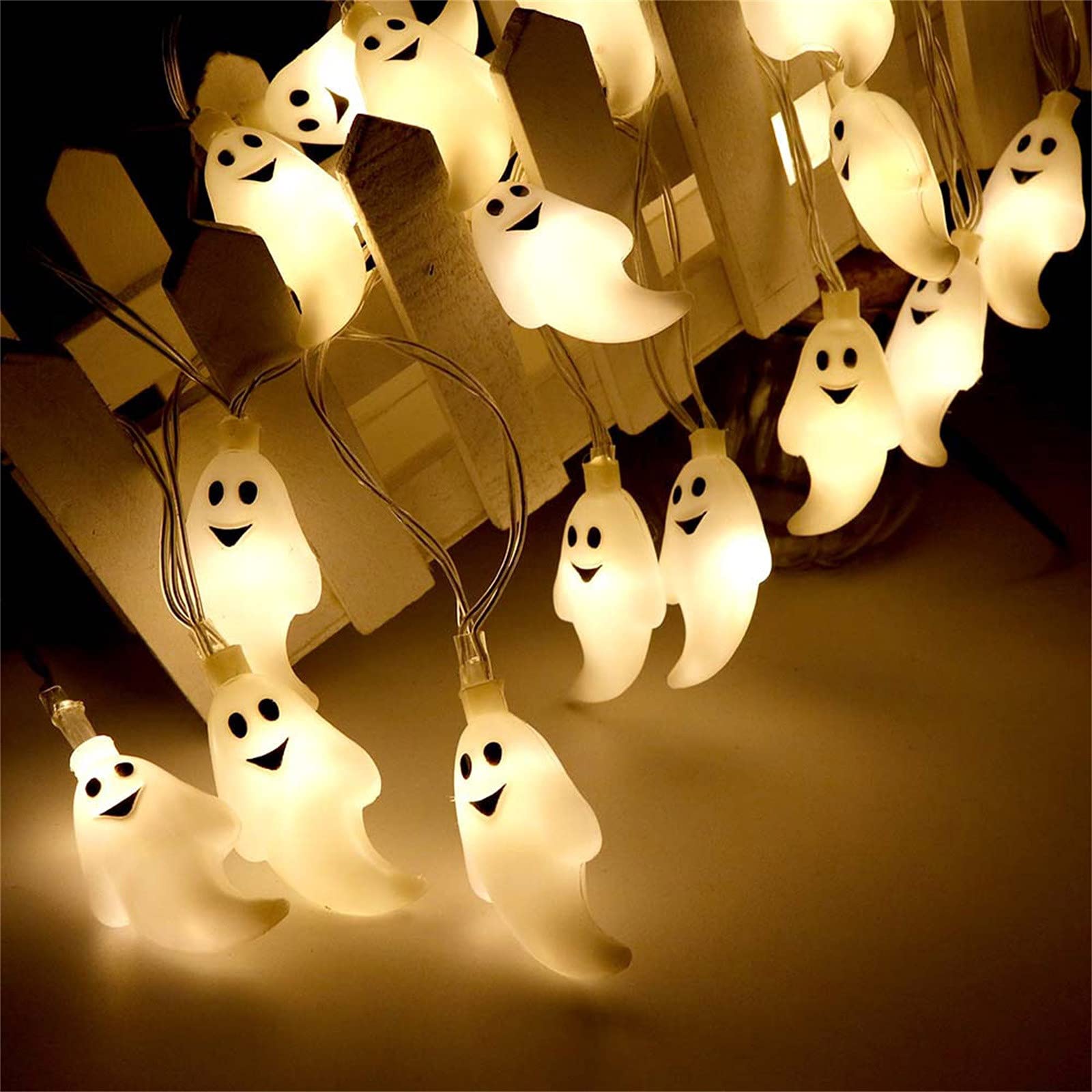 PONPRNGY Halloween String Lights - 10 LED Ghost Lights for Indoor & Outdoor Decor, Scary Halloween Party Props, Waterproof Battery-Operated for Patio, Garden, Yard (Perfect for Halloween Parties, Home Decoration & Spooky Atmosphere)