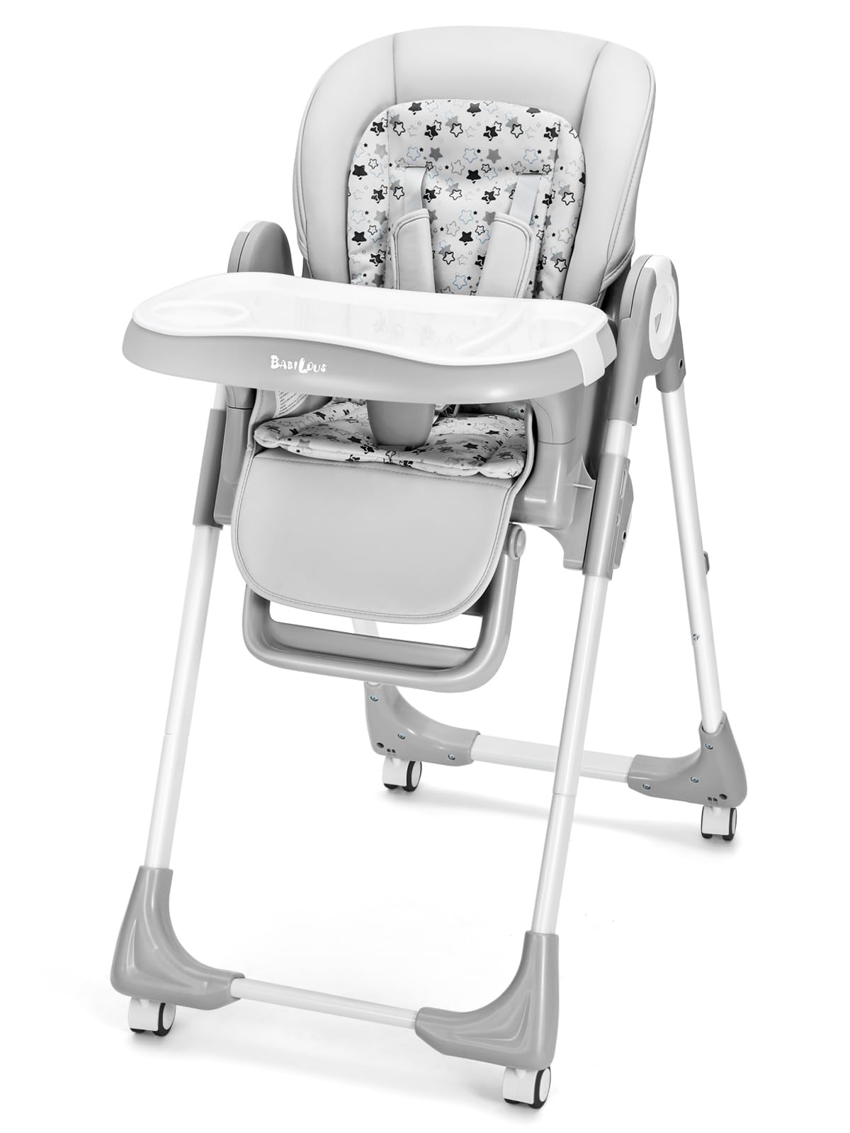 Convertible Baby High Chair with Adjustable Backrest & Footrest - Foldable Toddler Dining Chair with Removable Tray & Locking Wheels (Star Gray) - Perfect for Home, Restaurant & Travel Use