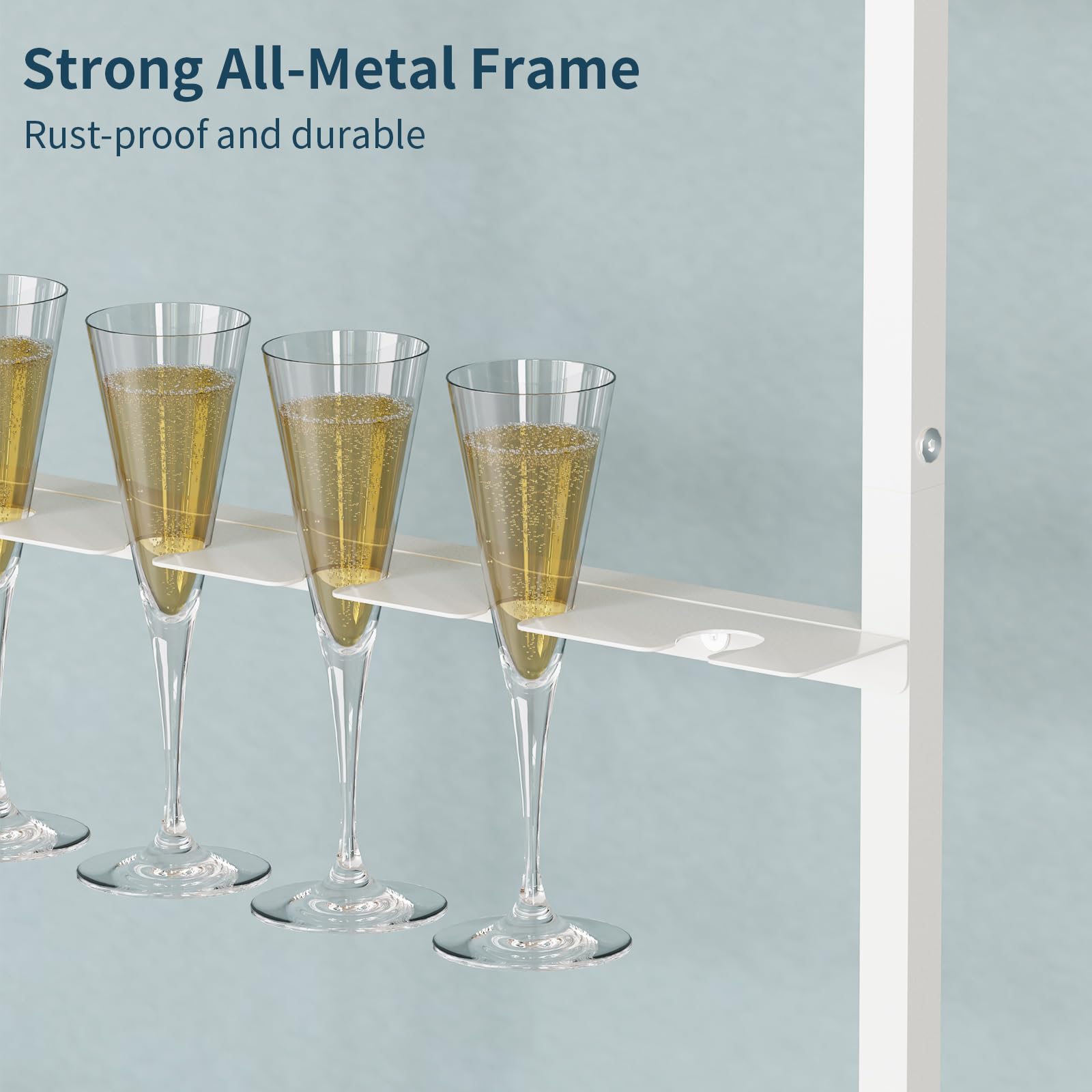5-Tier Metal Champagne Wall Holder for Party - Holds 40 Glasses with Swivel Casters | Wedding, Birthday & Event Champagne Flute Display Stand (White, Glasses Not Included) - Perfect for Wedding Receptions, Bridal Showers & Cocktail Parties