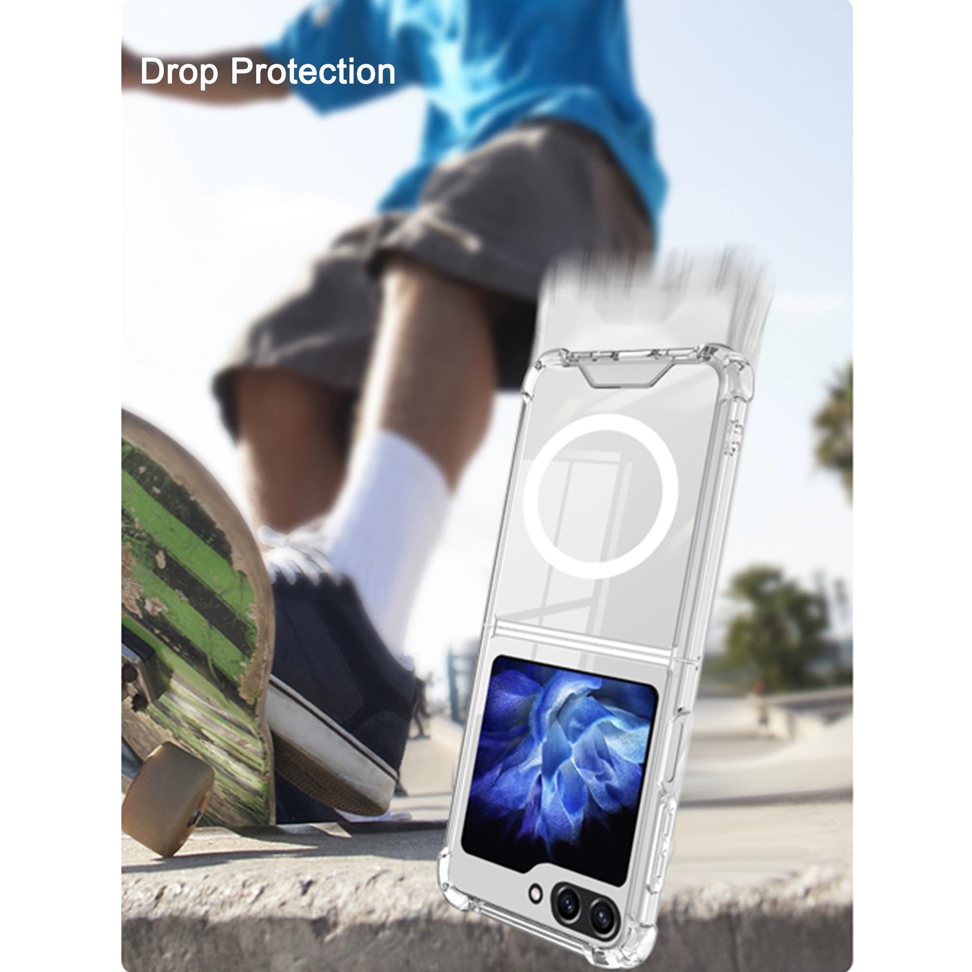 Slim Shockproof Magnetic Phone Case for Samsung Galaxy Z Flip 5 - Clear Anti-Yellow Transparent Cover with MagSafe Compatibility | Perfect for Everyday Protection & Wireless Charging (Men & Women)