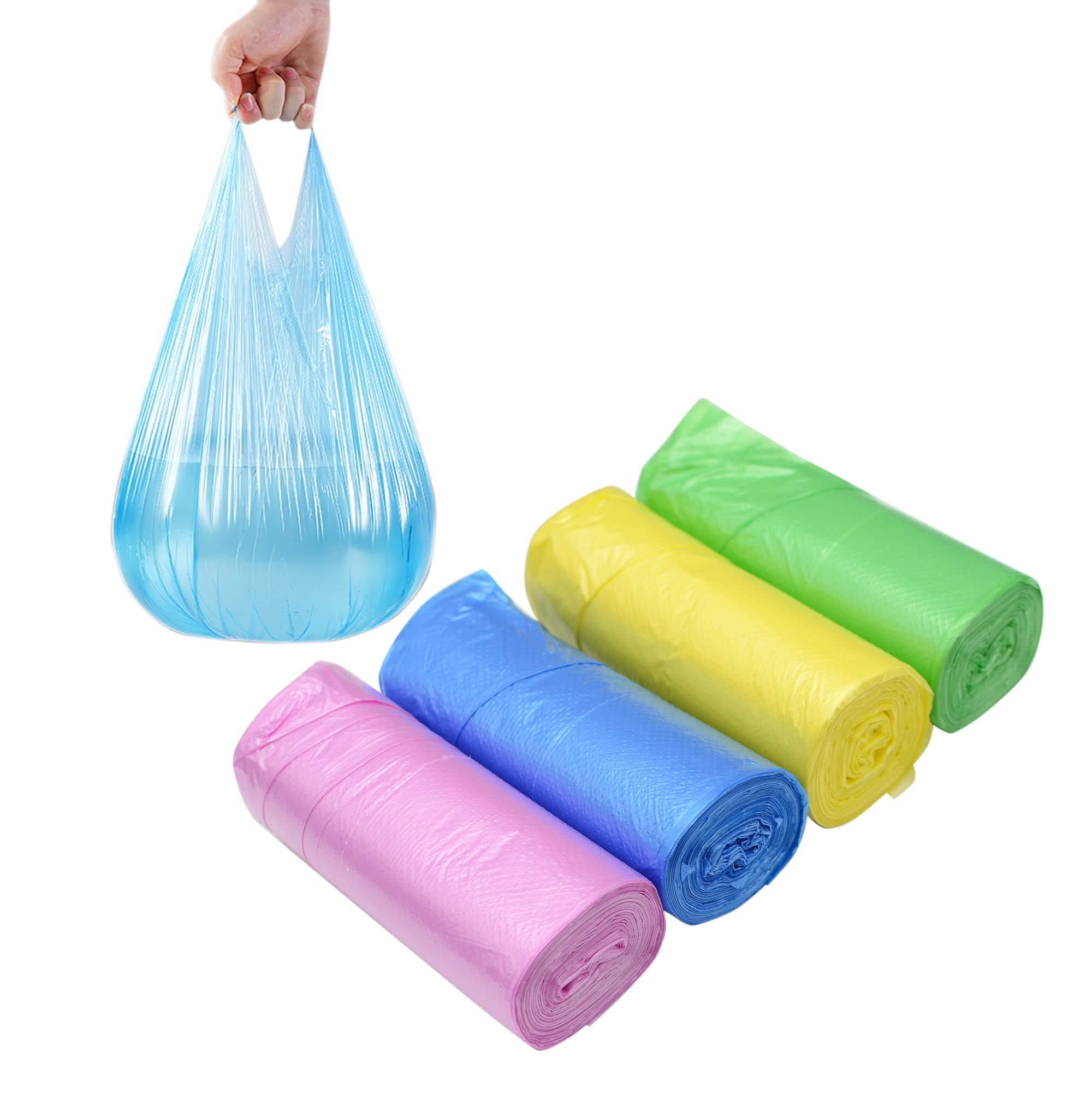 4 Gallon Bathroom Trash Bags - 100 Count (4 Rolls) with Handles, Small Garbage Bags for Office, Bathroom Wastebasket & Home Use - Colorful & Portable Rubbish Bags - Perfect for Bathrooms, Kitchens, Bedrooms & Dorm Rooms