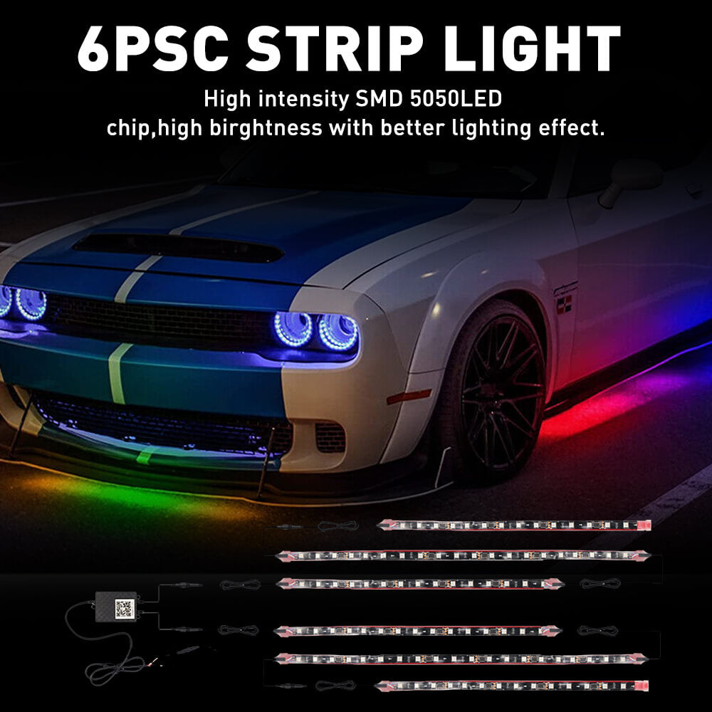 2024 Upgraded RGB Dreamcolor LED Car Underglow Lights - Bluetooth Music Sync, APP & Remote Control, Waterproof LED Strip for Cars, Trucks, Motorcycles - Perfect for Night Driving, Car Shows & Custom Vehicle Lighting