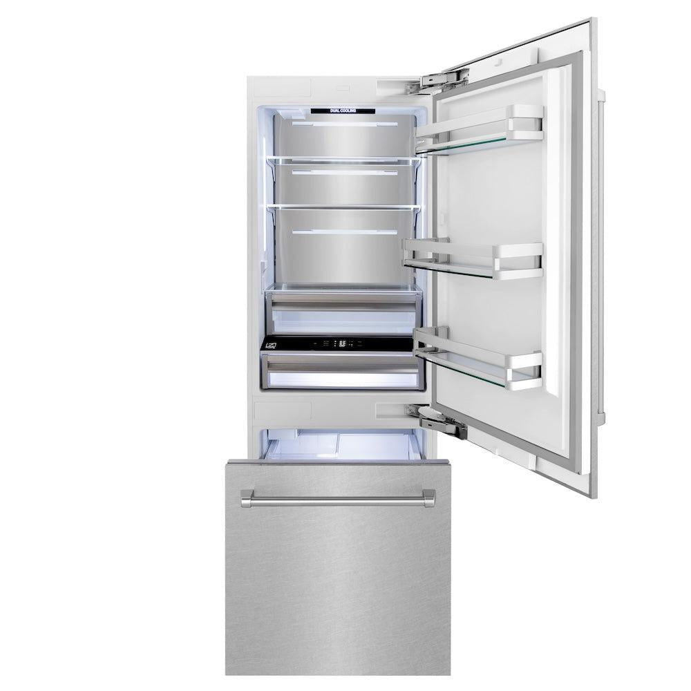 ZLINE 30 Inch 16.1 Cu Ft Built-In Bottom Freezer Refrigerator with Water Dispenser & Ice Maker - Satin Stainless Steel (RBIV SN 30) - Perfect for Modern Kitchens & Open Concept Homes