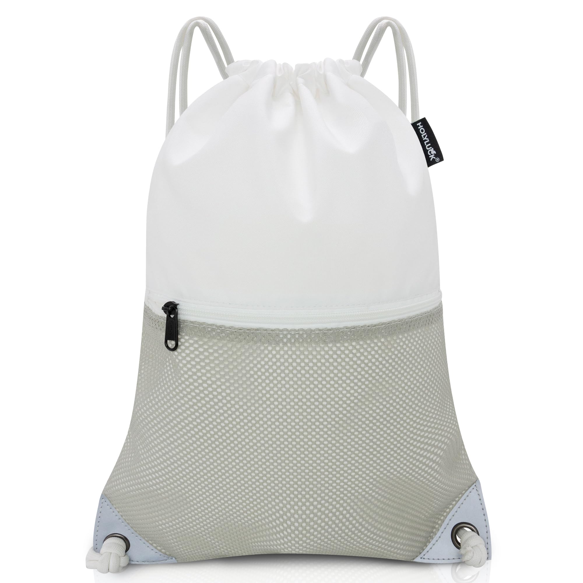 HOLYLUCK 18.6 Inch Drawstring Backpack - Lightweight Sports Gym Bag with Front Mesh Zipper Pocket, 13.5
