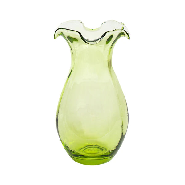 Hibiscus Glass Vertical Fluted Small Vase - Elegant Green Home Decor for Flowers, Centerpiece, Wedding, Dining Table & Office Desk