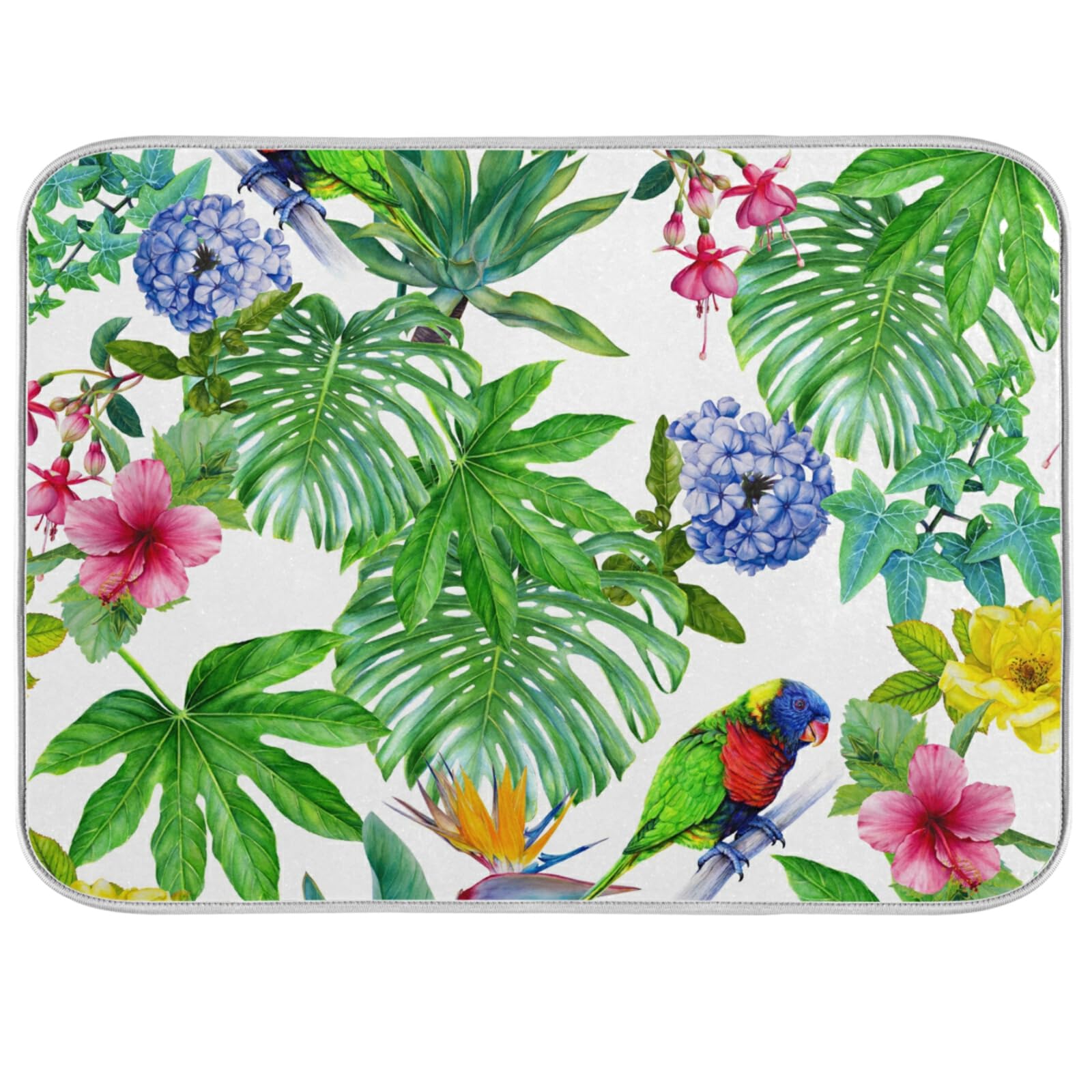 Floral Dish Drying Mat - Absorbent Microfiber Kitchen Counter Mat (18x24 Inches) - Washable & Quick-Drying Dish Rack Pad for Plates, Cups & Utensils - Perfect for Countertop, Sink Side & Dish Drainer Areas