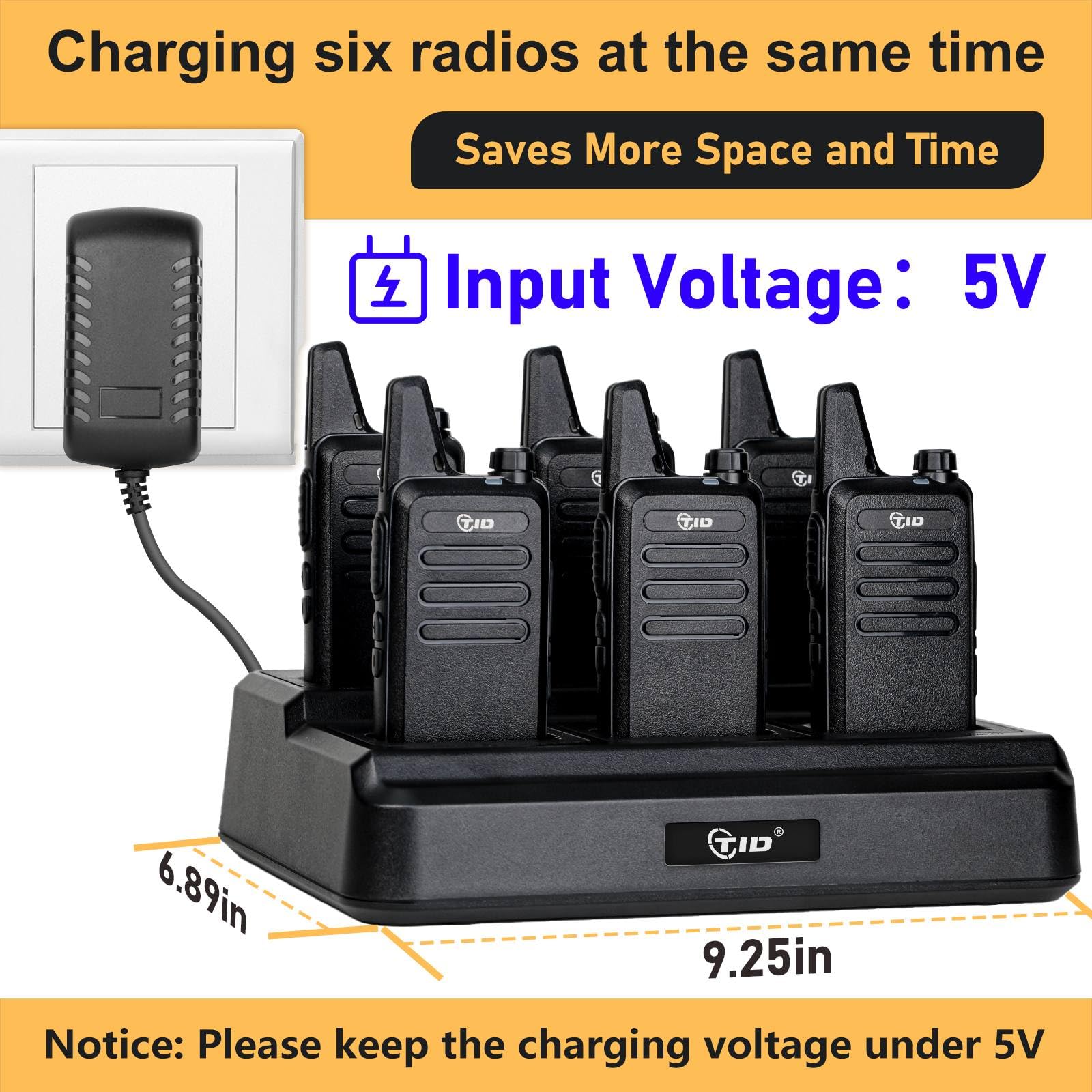 TIDRADIO TD-M8s Long Range Walkie Talkies for Adults - Rechargeable Two Way Radios with Earpiece, 6-Port Charger & Wireless Programmer - Ideal for School, Church, Restaurant & Business Communication (6 Pack)