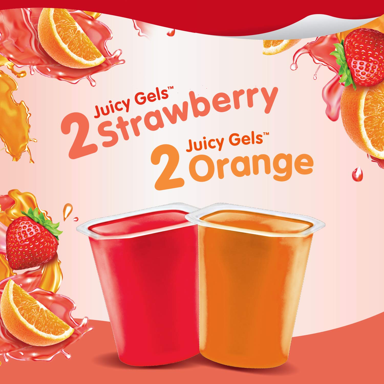 Strawberry & Orange Flavored Juicy Gel Snack Packs - 4 Count Cups | Healthy Kids Snacks, Lunchbox Treats & On-the-Go Energy Boost