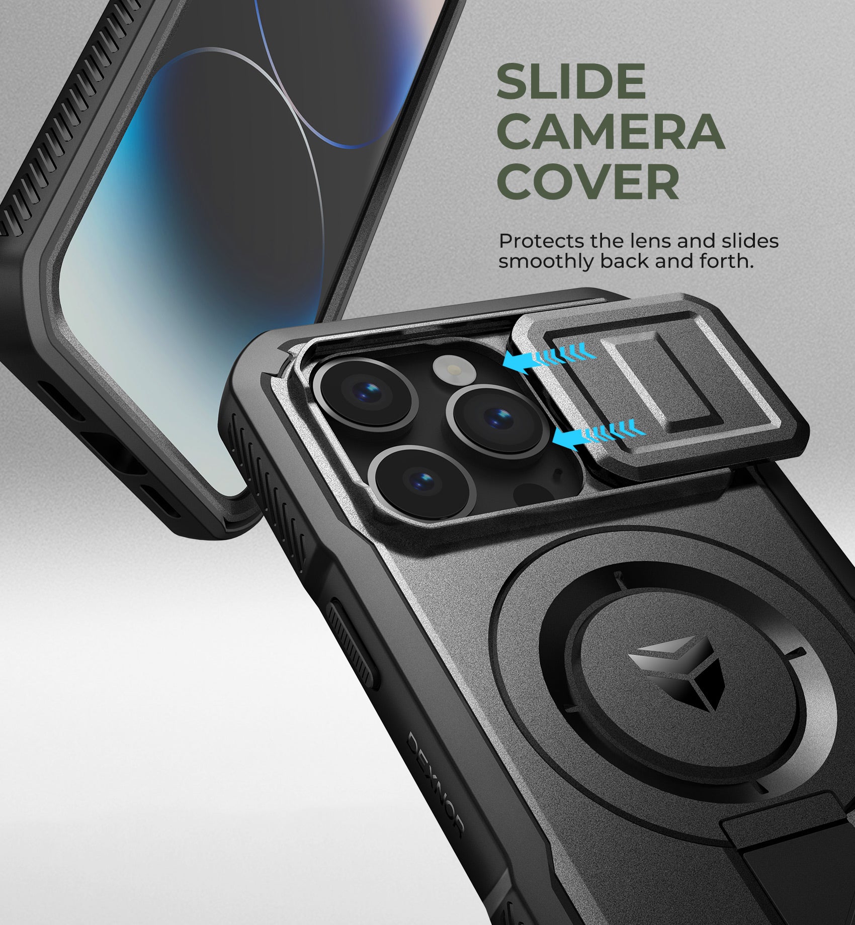 Dexnor Shockproof iPhone 14 Pro Case with Built-in Screen Protector, Slide Camera Cover & 360° MagSafe - Heavy Duty Protective Phone Cover for Outdoor, Travel and Daily Use