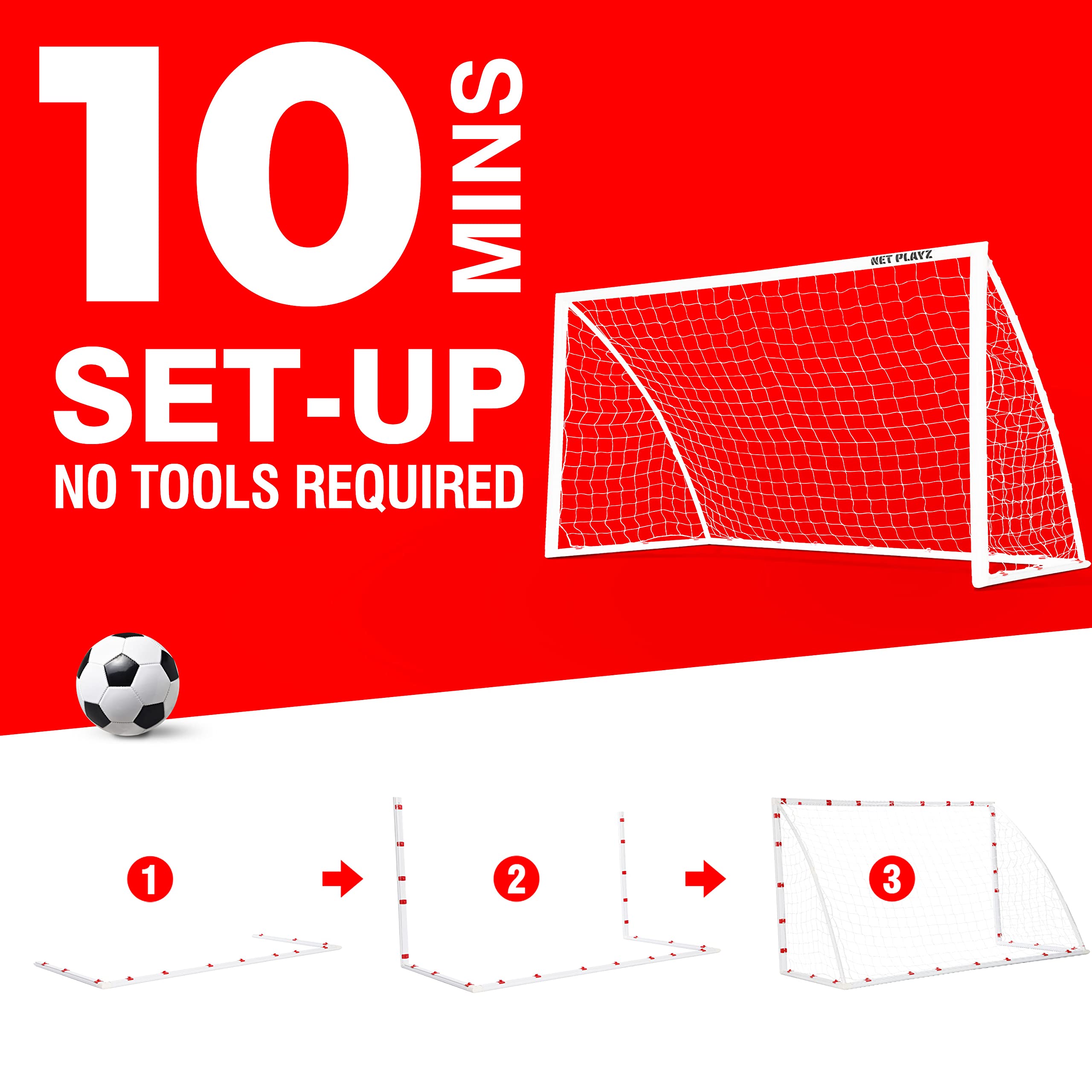 NET PLAYZ 8'x4' High-Strength Portable Soccer Goal for Backyard - Weatherproof Fast Setup Football Net for Kids, Teens & Youth - Perfect for Backyard Practice, Training & Birthday Gifts (White, NOS34740A01)