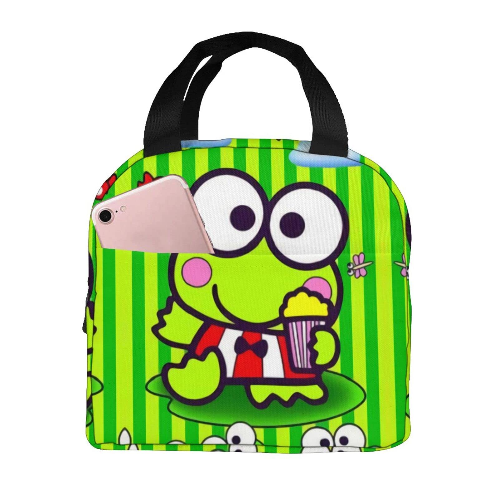 AUJGRCZA Insulated Frog Lunch Bag - Cute Green Waterproof Reusable Tote with Compartments for Women & Kids | Perfect for School, Work, Hiking & Travel | Kawaii Style One Size Lunch Box