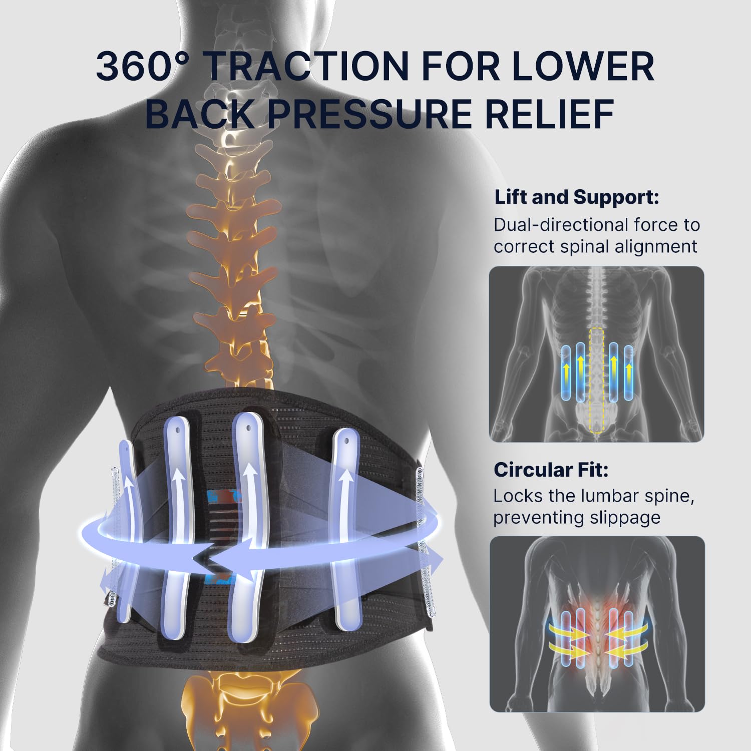 Fit Geno Adjustable Lumbar Support Back Brace for Women & Men - Lower Back Pain Relief with Comfortable Support Pad - Ideal for Work, Sports, Gym & Daily Activities (Medium)