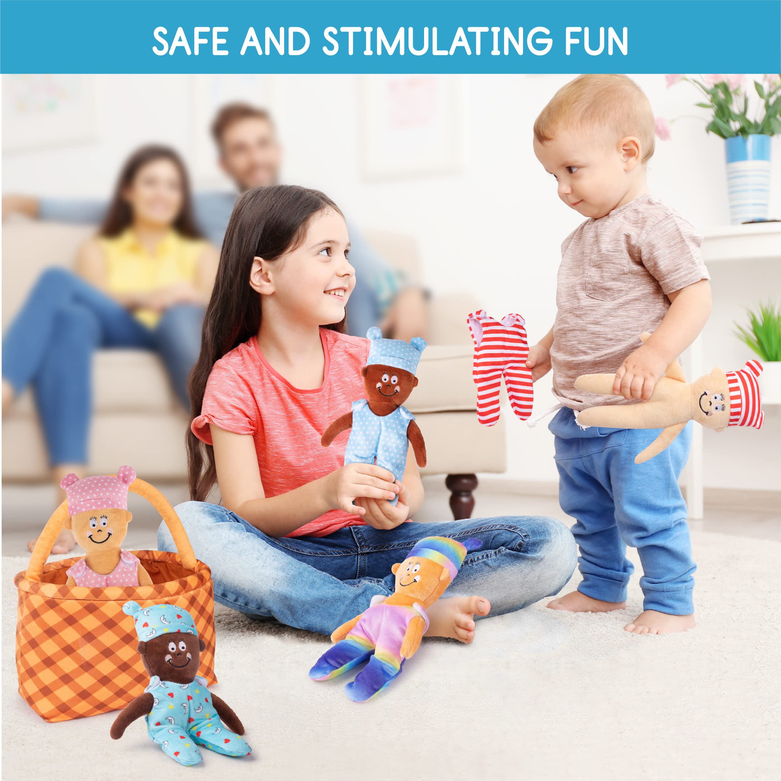 Multicultural Baby Dolls Gift Set - 5 Diverse Dolls with Removable Outfits & Basket Carrier | Toddler Learning Toys for Hand-Eye Coordination | Perfect for Pretend Play, Daycare & Preschool Education