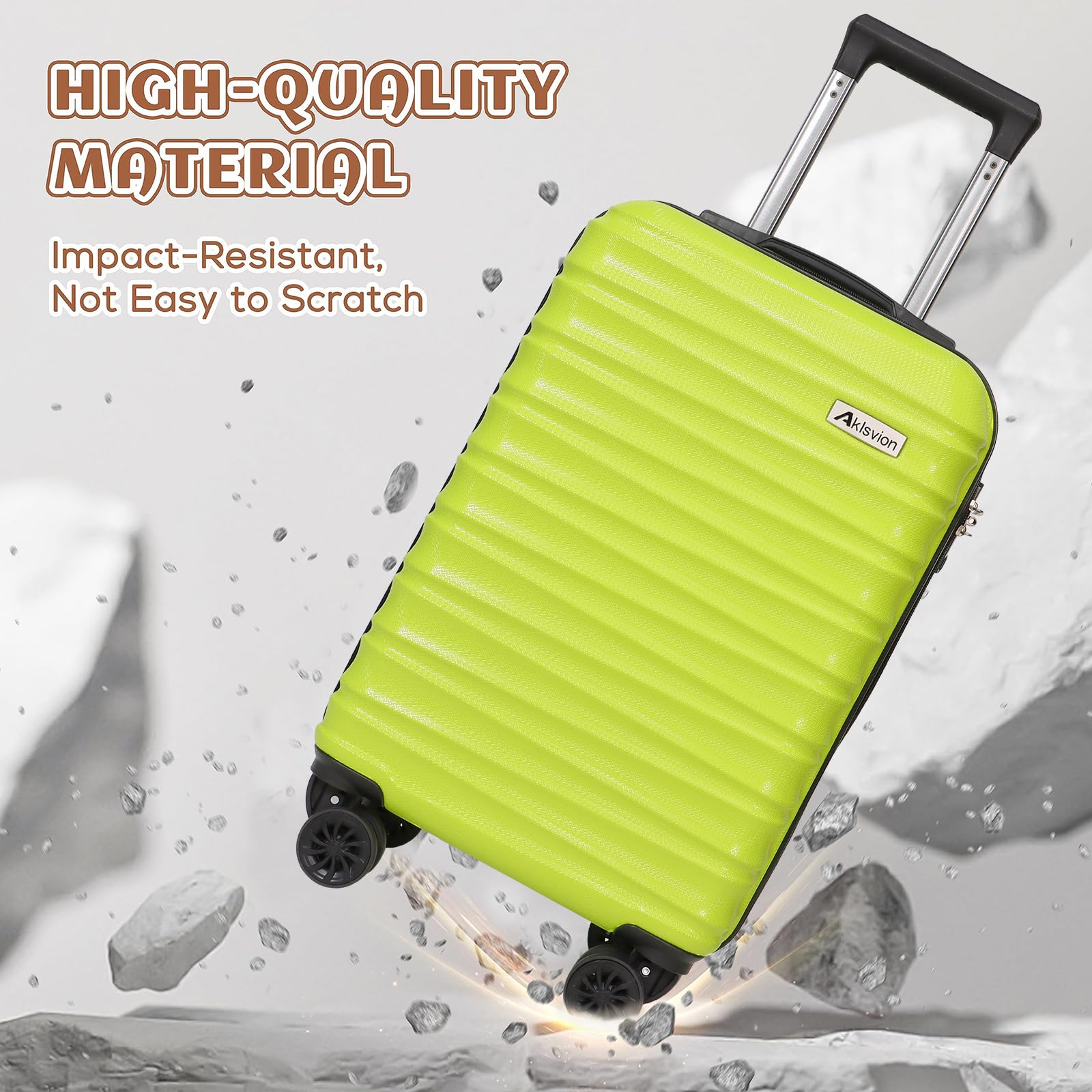 3-Piece ABS Hardshell Spinner Wheel Luggage Set with Carry-On Suitcase, Weekender Bag & Toiletry Bag (Lime) - Perfect for Travel, Business Trips & Vacations