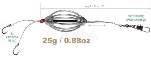 35pcs Carp Steel Bait Fishing Feeder Method 0.88oz Fishing Rig Hook #6 Inline Cask Cage Feeder Tackle for Freshwater & Carp Fishing - Perfect for Lake, Pond and River Angling