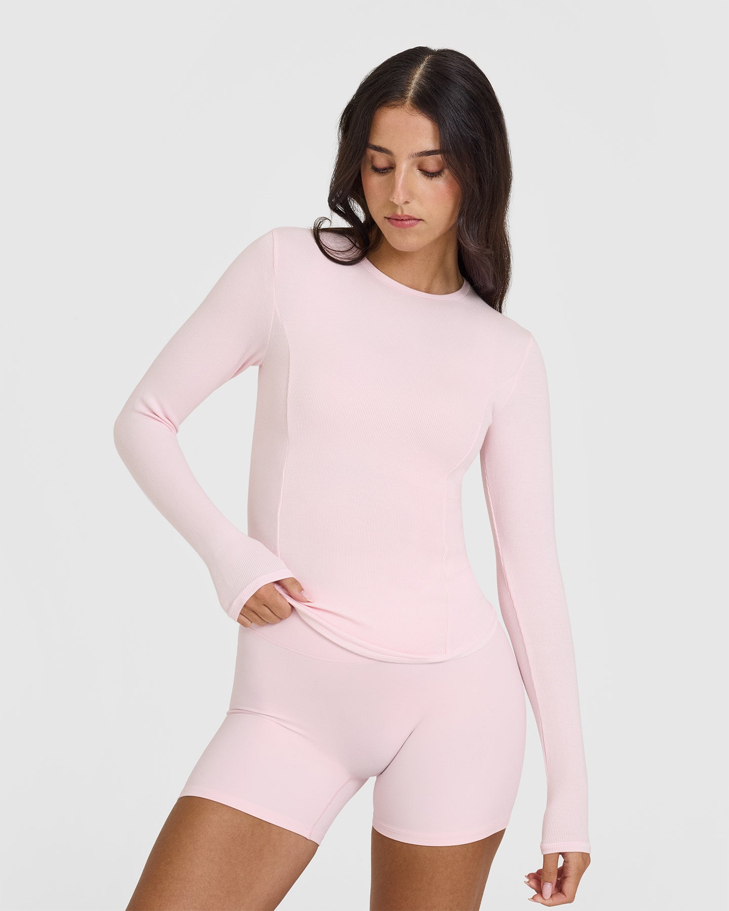 Mellow™ Ribbed Long Sleeve T-Shirt for Women - Soft Stretch Ballet Pink Top | Casual Wear, Layering, Everyday Outfits