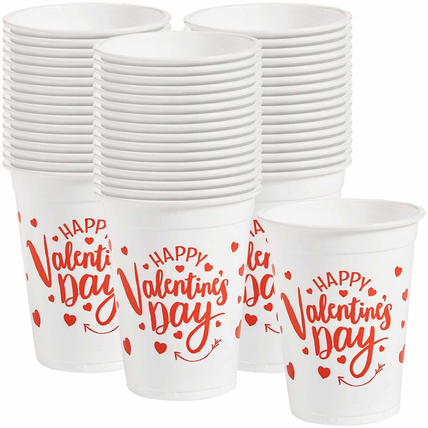 50-Piece Valentine Plastic Cups for Parties - Bulk Disposable Cups for Valentine's Day, Weddings & Celebrations - Perfect for Romantic Dinners, Bridal Showers & Anniversary Parties