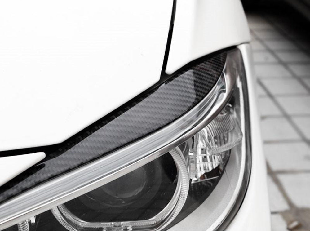 Carbon Fiber Headlight Eyebrow Covers for 2012-2015 BMW F30 F31 3 Series Pre-LCI Sedan | Matte Finish Protection | Easy Installation | Upgrade Your Car's Front End Style for Daily Driving & Car Shows