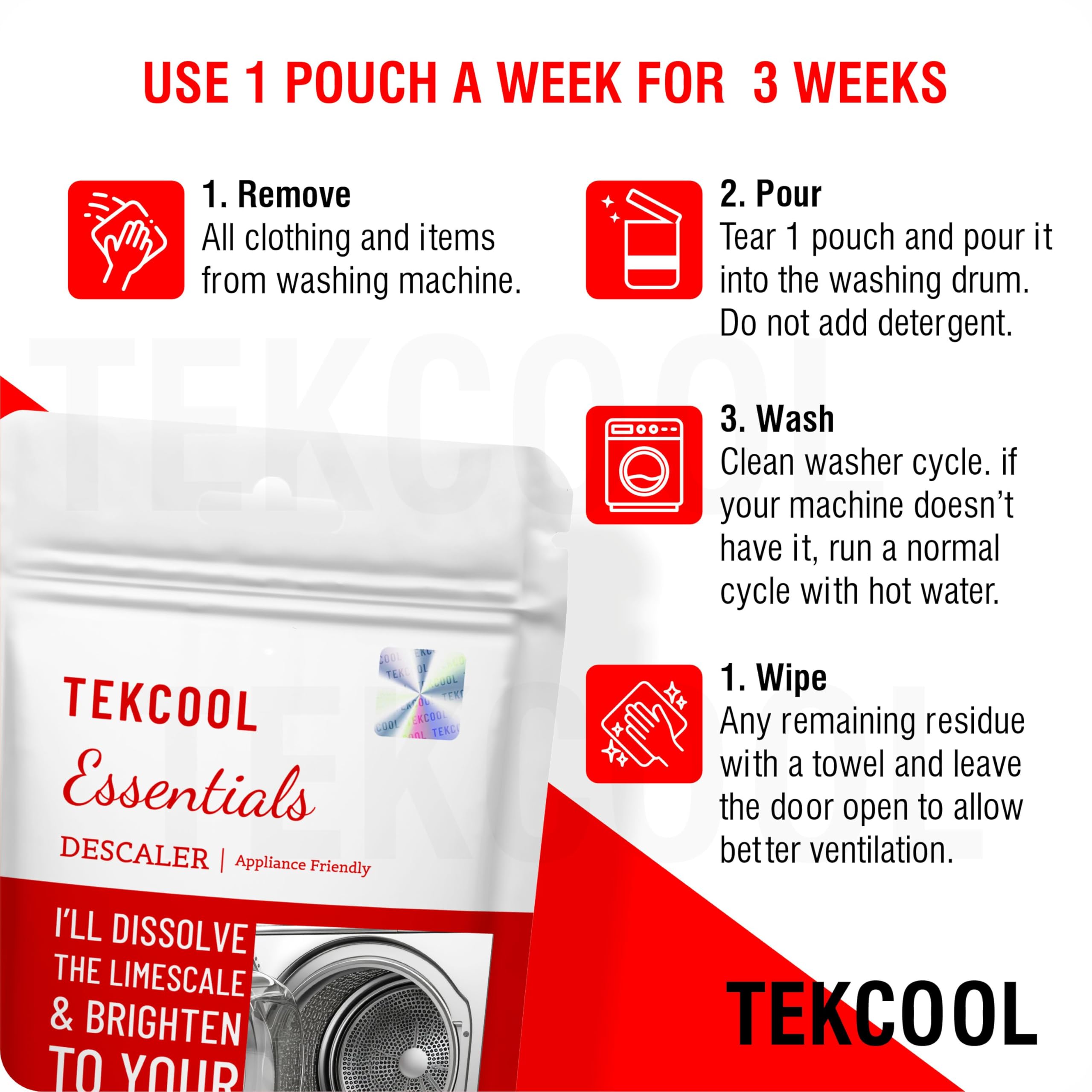 Washing Machine Cleaner & Descaler Powder - Front Load & Top Load Washer Detergent, Deep Cleaning & Descaling Formula (100g x 4 Pack) - Eliminate Odors, Remove Mold & Residue for Fresh Laundry