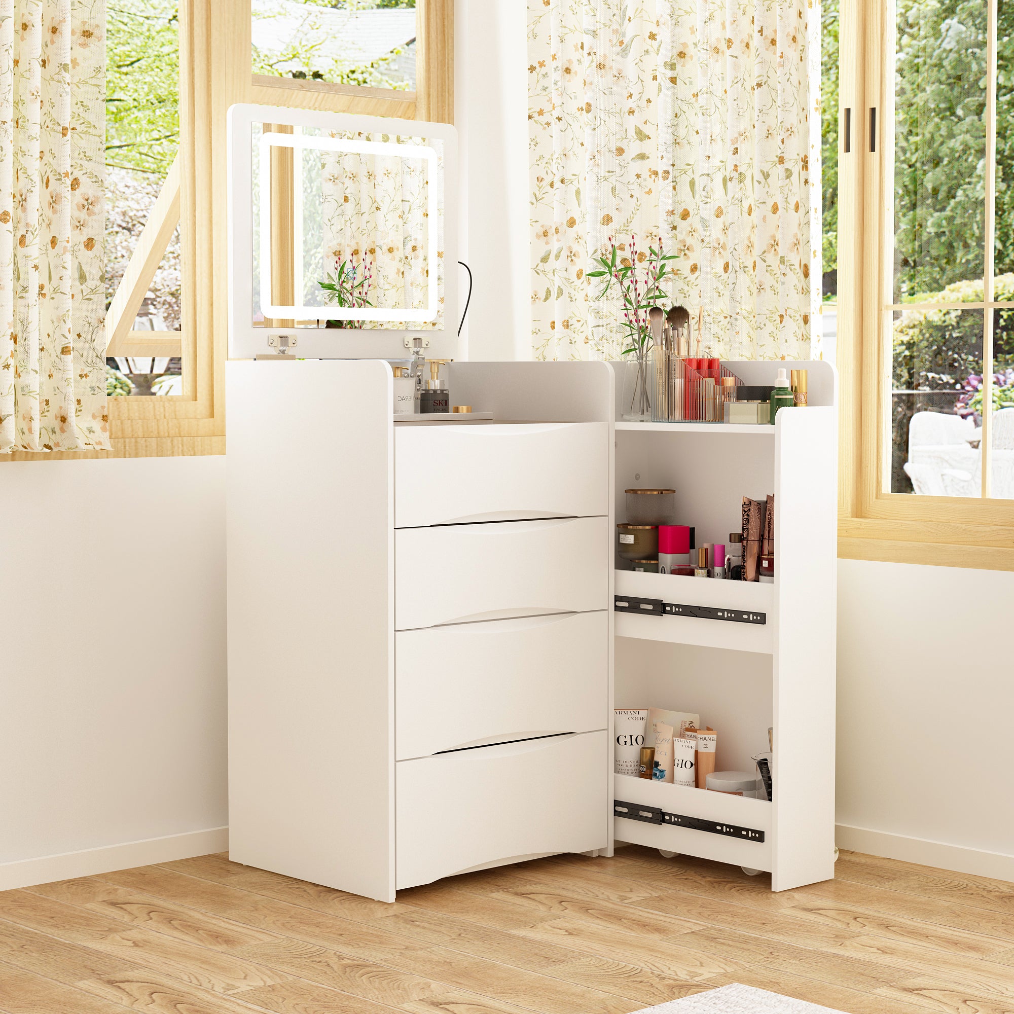 3 Drawers Flip Top Makeup Vanity Table with Storage Stool - Modern Dressing Table with Mirror for Bedroom, Bathroom & Salon - Perfect for Makeup Organization & Beauty Routine