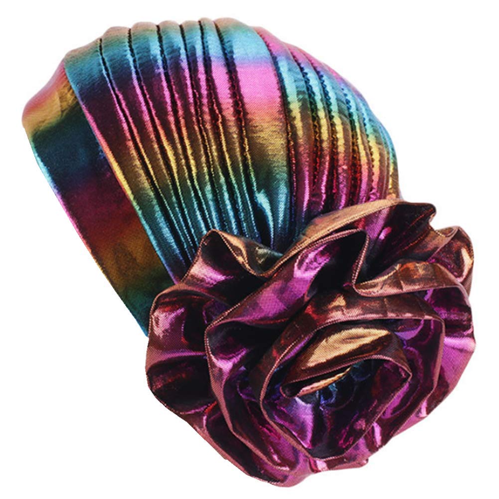 Glitter Laser Flower Turban - Colorful Stretchy Beanie Cap & Hair Wrap for Women | Perfect for Yoga, Gym, Beach & Everyday Fashion