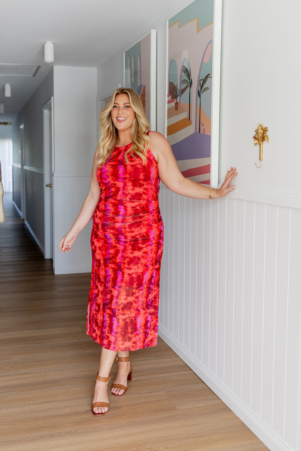 Teagan Mesh Midi Dress in Red | Flowy Summer Dress for Women | Perfect for Beach Vacations, Date Nights & Outdoor Parties