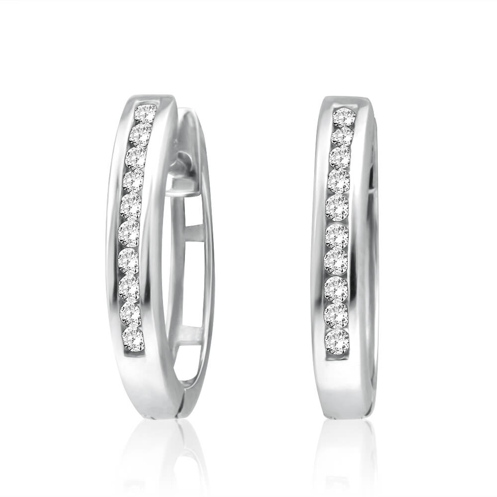 9ct White Gold 1/5 Carat Diamond Hoop Earrings for Women - Elegant Circle Stud Earrings for Everyday Wear & Special Occasions