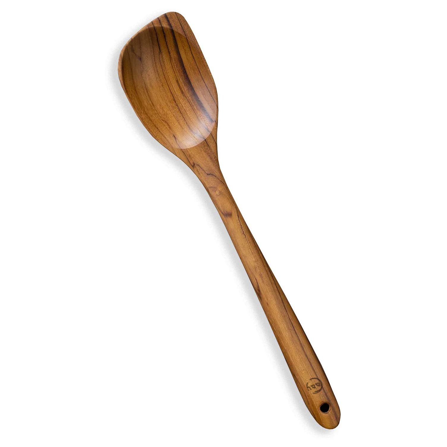 Premium Teak Wooden Utensils Set - Handcrafted Moisture-Resistant Teakwood Spoon & Spatula for Non-Stick Cookware | Eco-Friendly Kitchen Tools for Cooking, Serving & Baking (Right-Handed Corner Spoon)