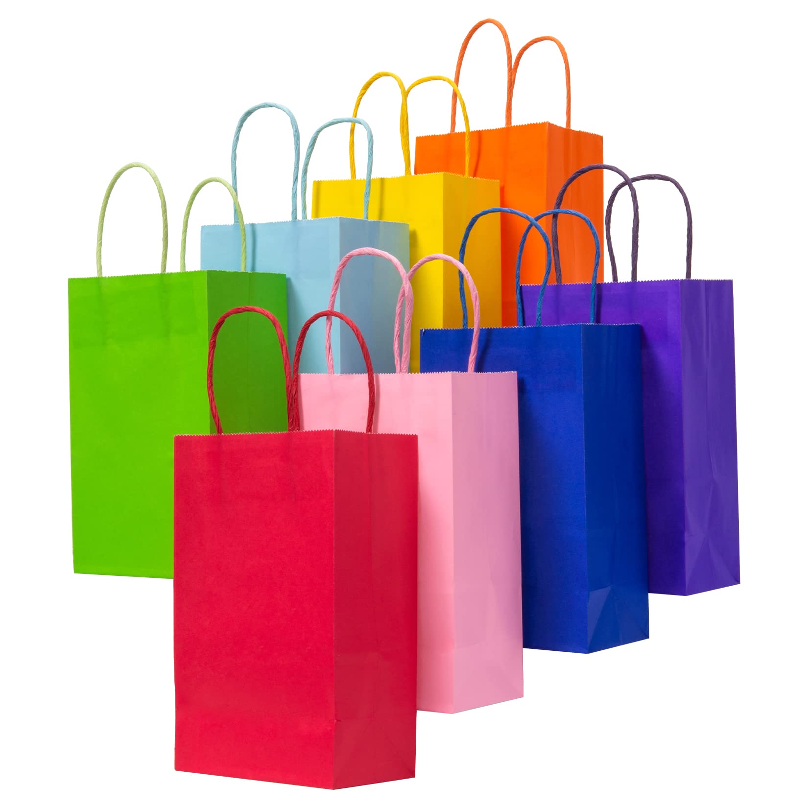 24 Pack Florskoye Kraft Paper Gift Bags with Handles - 8 Color Rainbow Party Favor Bags for Candy, Goodies & Treats (4.3x2.3x6.2 Inch) - Perfect for Kids Birthday, Baby Shower, Christmas, Wedding & Holiday Celebrations