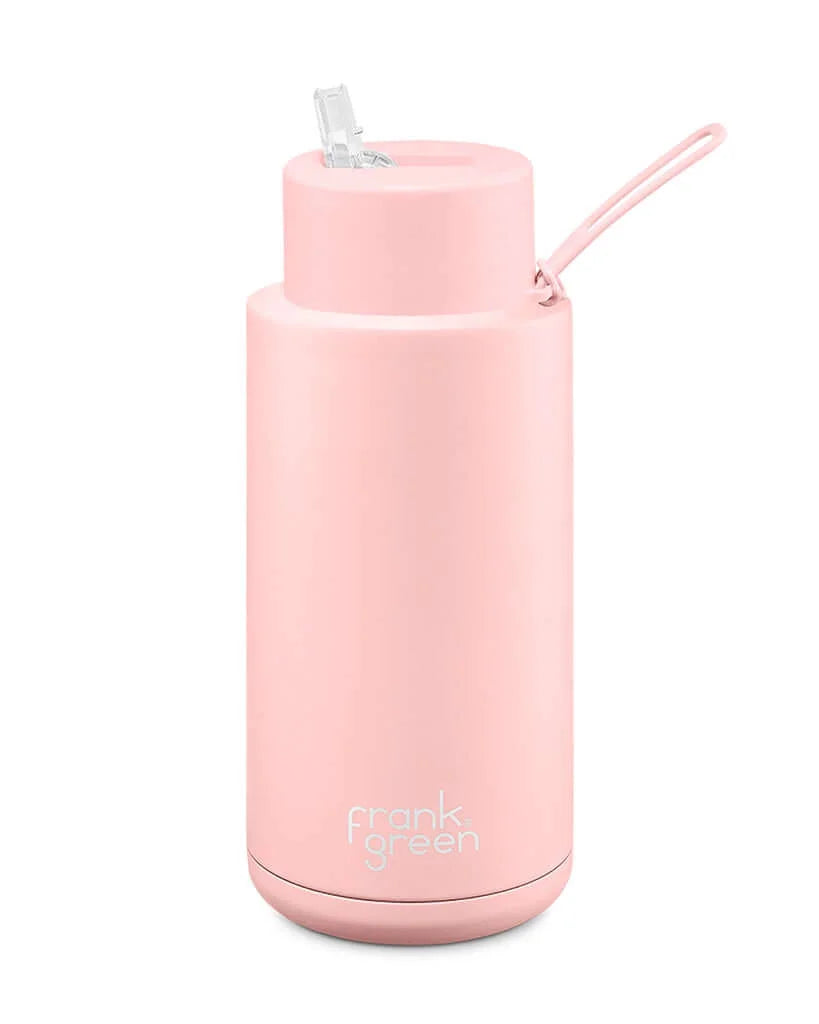 Frank Green Ceramic 34oz Straw Water Bottle - Blush Pink | Reusable & Leak-Proof | Perfect for Gym, Hiking & Office Hydration