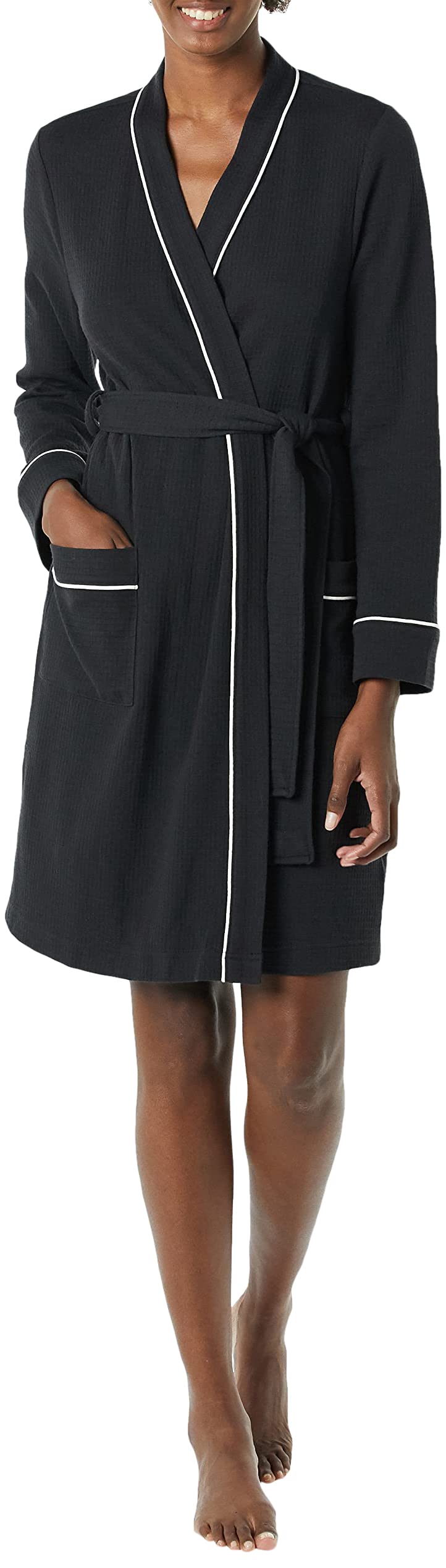 Amazon Essentials Women's Lightweight Waffle Mid-Length Robe - Soft & Comfortable Bathrobe for Women (Plus Size Available) - Perfect for Spa, Lounge & Relaxation at Home
