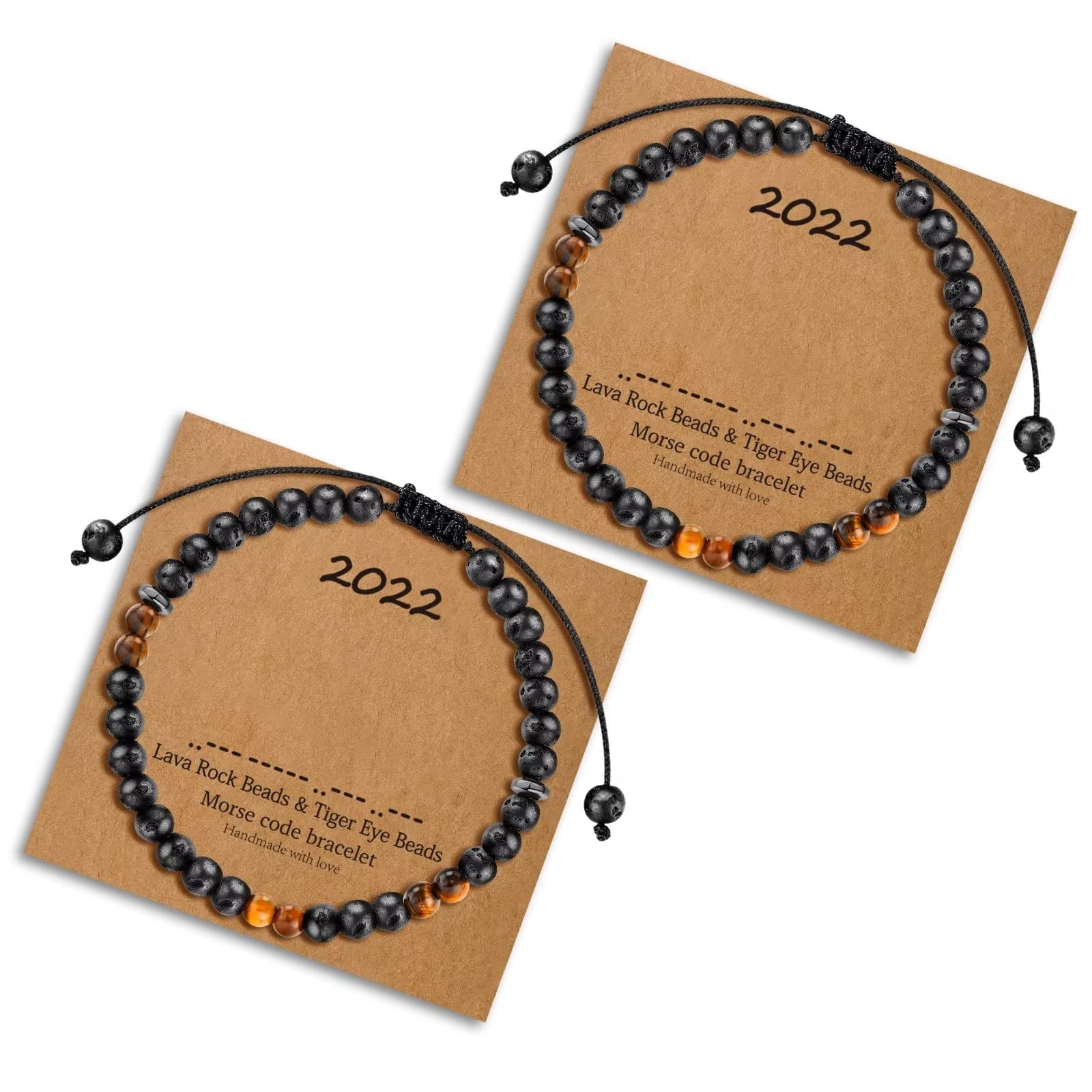 Morse Code Bracelets for Women - 2pcs Tiger Eye Beaded & Lava Rock Friendship Bracelets, Inspirational Birthday Gifts for Best Friend, Perfect for Daily Wear, Yoga, Meditation, and Special Occasions