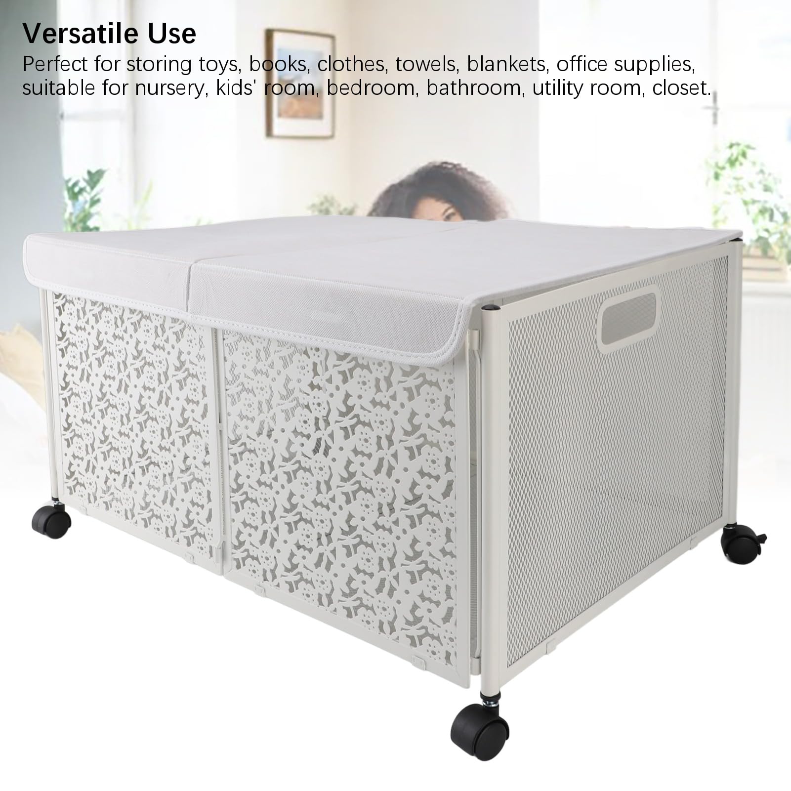 Foldable Toy Storage Box 70L Large Capacity - Dustproof Portable Metal Toy Organizer for Kids Playroom, Nursery, Living Room & Bedroom - Ideal for Organizing Toys, Books & Clothes (White)