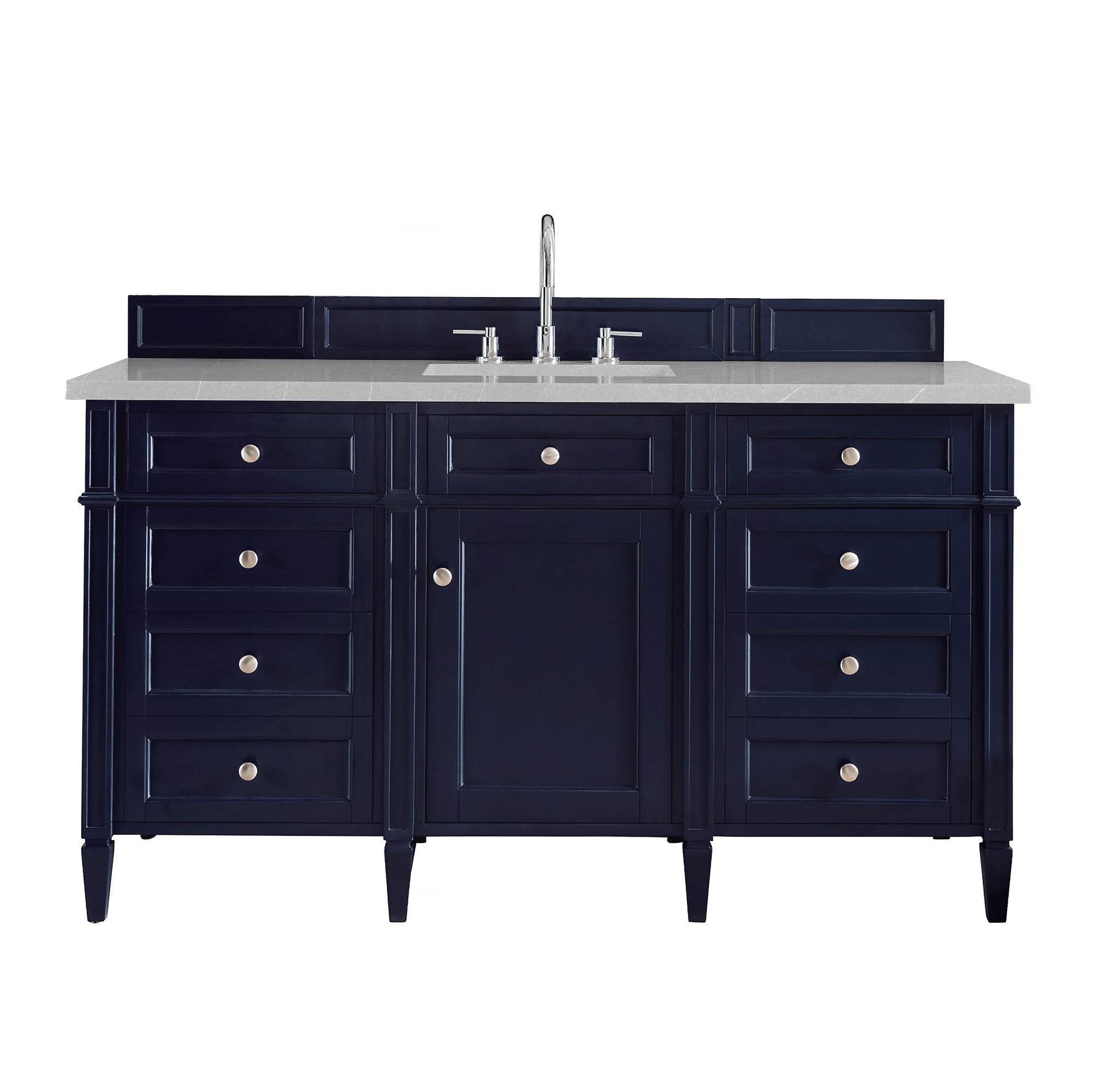 Brittany 60-Inch Victory Blue Bathroom Vanity with 3CM Eternal Serena Quartz Top - Modern Single Sink Vanity for Master Bath & Powder Room Remodel