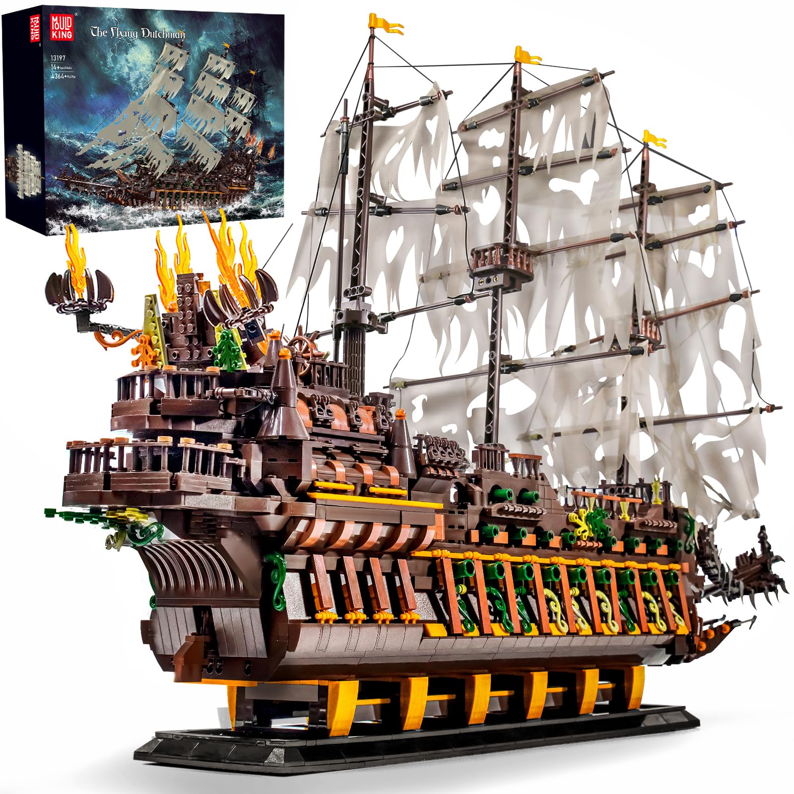 Mould King 13197 Pirate Ship Building Set - 4364 Piece MOC Flying Dutchman Model Boat, Advanced Construction Toy for Adults & Teens | Halloween Decor, Christmas Gift, Birthday Present, Collector's Item | Perfect for Home Display, Office Decoration & Model Ship Enthusiasts