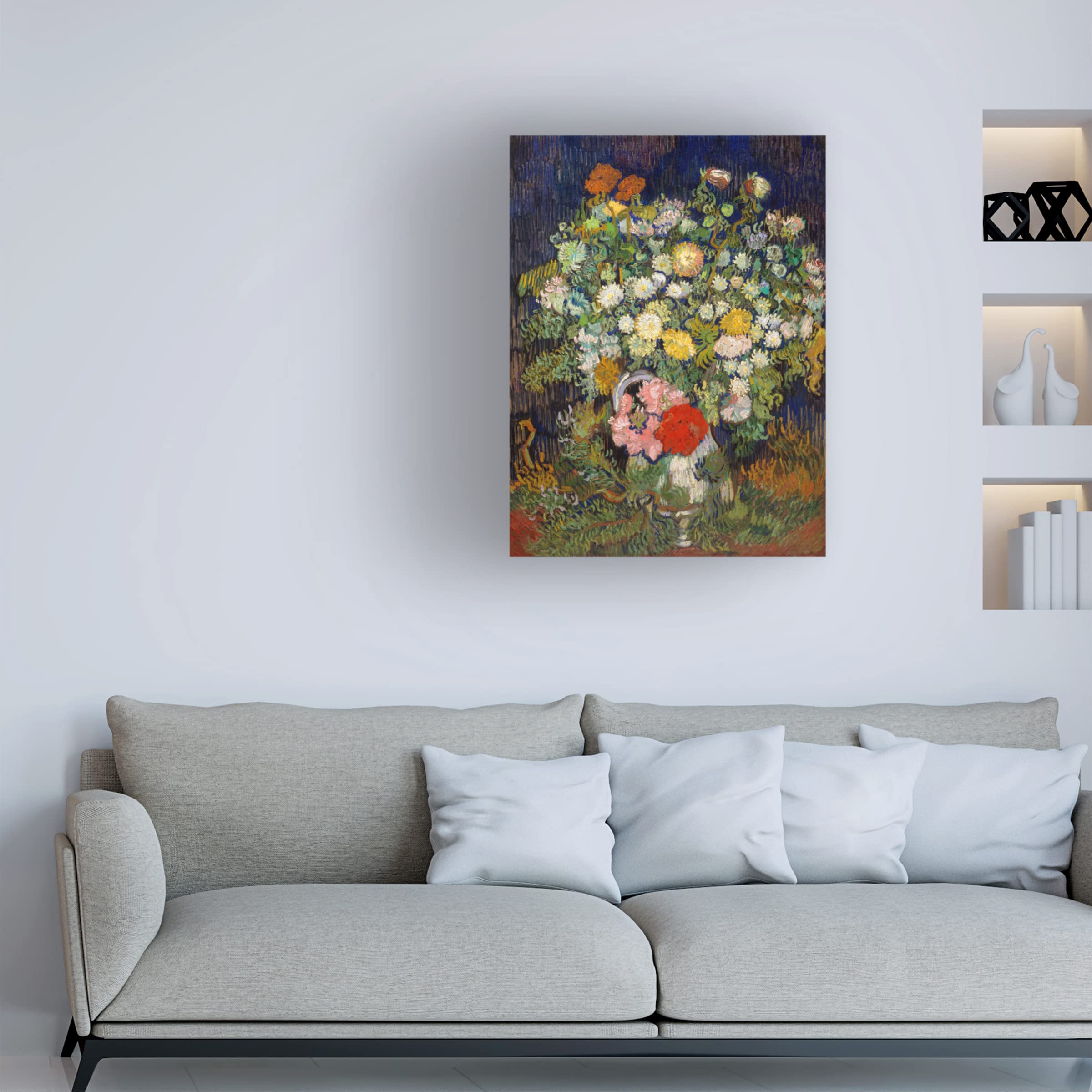 Van Gogh 'Bouquet of Flowers in a Vase 1890' Canvas Art Print - Famous Floral Oil Painting Reproduction for Home Decor, Office Wall Art & Gift Idea