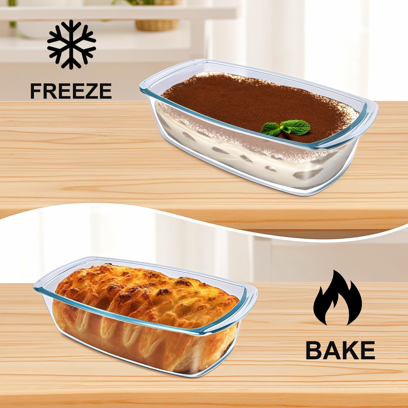 2-Pack Glass Loaf Pan with Lids - 1.9 Quart Baking Dish for Homemade Bread, Banana Bread & Cakes - Oven & Microwave Safe with Non-Slip Handles - Perfect for Holiday Baking, Meal Prep & Gift Giving