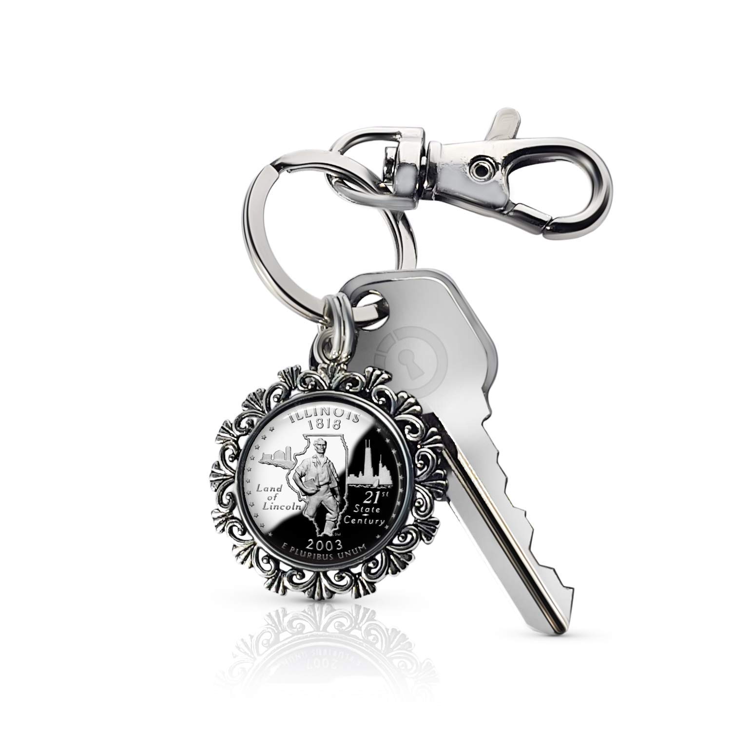 USA Quarter Dollar Photo Charm Keychain - Patriotic Key Fob for Gifts, Souvenirs & Collectibles | Perfect for Memorial Day, 4th of July & Veterans Day