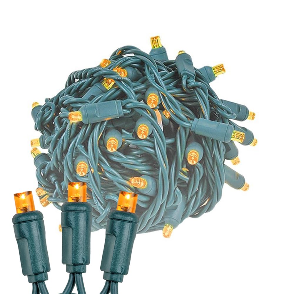 50 LED Christmas Mini Lights Set - Outdoor Waterproof String Lights for Patio, Garden, Party - Amber Warm White with Green Wire (11 Feet) - Perfect for Holiday Decor, Wedding, Backyard & Landscape Lighting