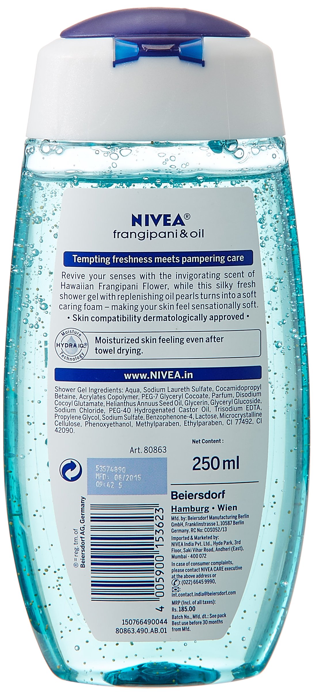 NIVEA Frangipani & Oil Moisturizing Shower Gel for Dry Skin, 250ml with Free Loofah Sponge | Hydrating Body Wash for Women & Men, Relaxing Bath & Shower Experience