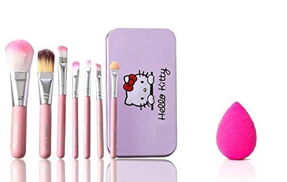 Premium 7-Piece Makeup Brush Set with Print Box & Blender Puff - Soft Synthetic Bristles for Foundation, Blending, Contouring - Perfect for Professional Makeup Artists & Beginners (Black) - Ideal for Daily Makeup, Travel & Gift Giving