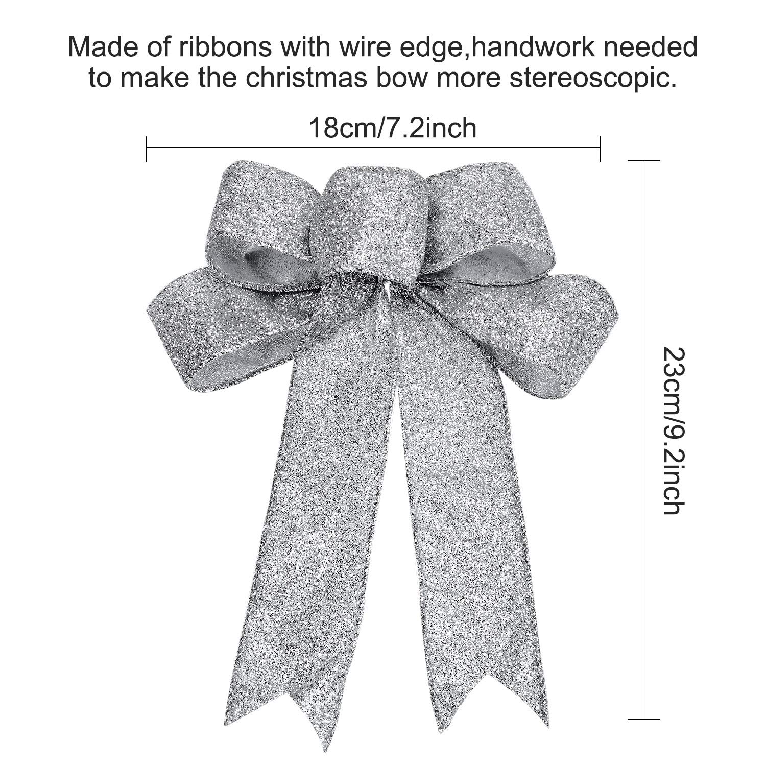 WILLBOND 9-Piece Silver Glitter Christmas Ribbon Bows Set - Elegant Holiday Wreath & Party Decorations for Tree, Gift Wrapping & Festive Home Decor