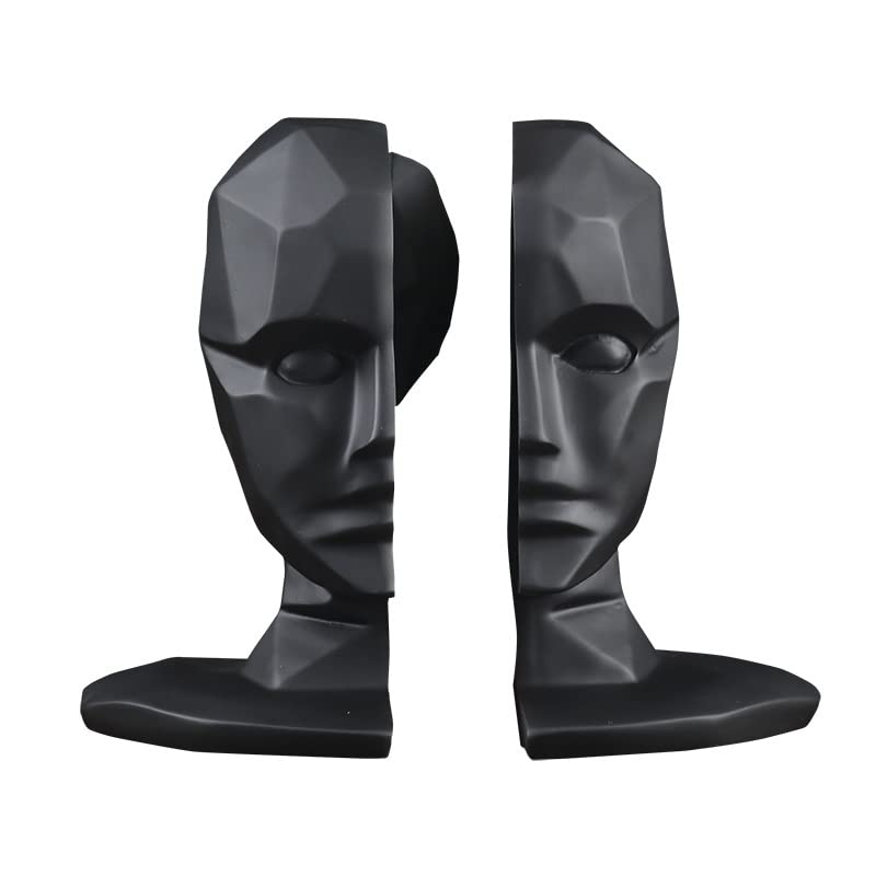 Vintage Black Cat Resin Human Face Brain Bookends - Adjustable Bookshelf Stand for Home Office Decor, Desk Organizer - Perfect for Gothic Decor, Halloween, and Book Lover Gifts